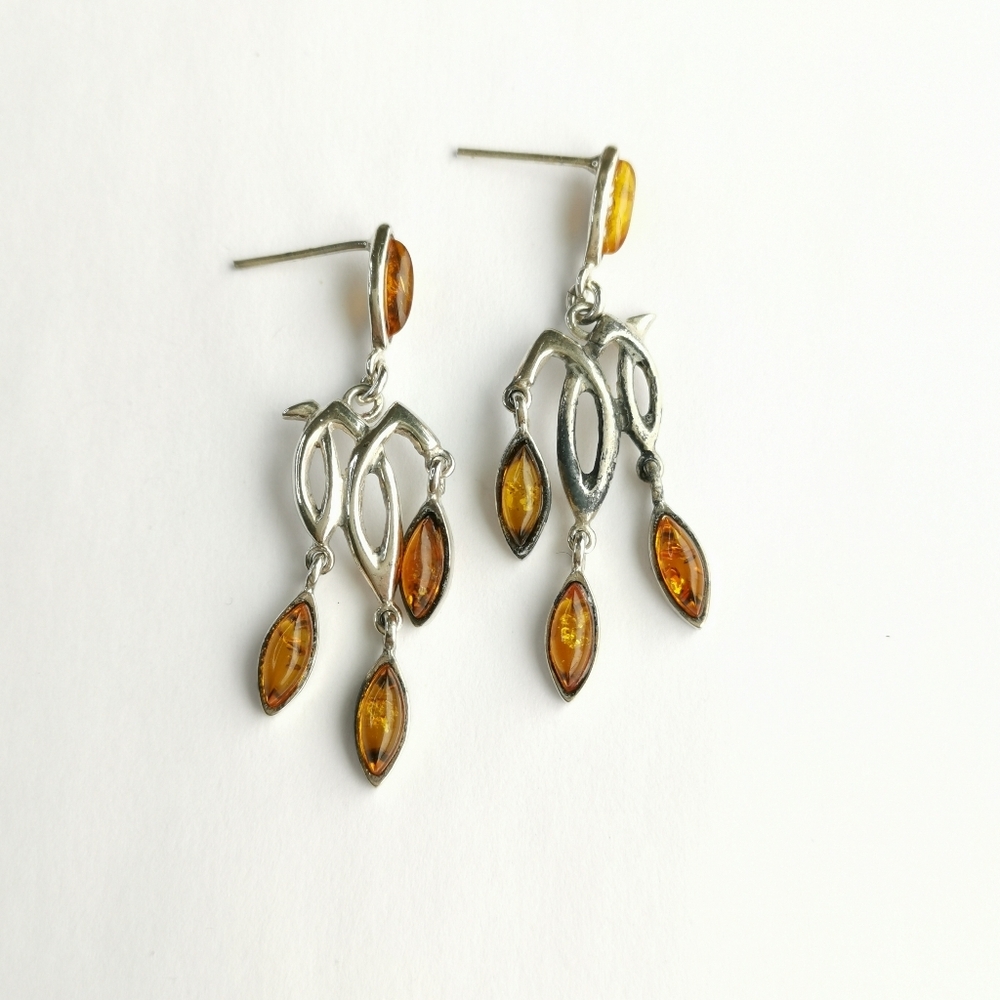 Vintage 70s sterling silver Amber earrings